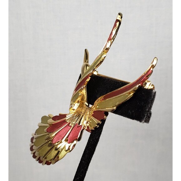 Vitage 1990s Bird Of Paradise In Flight Gold Tone Mauve Mint Green Enamel Brooch - Picture 6 of 11